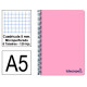 Cuaderno espiral con tapas de polipropileno liderpapel serie wonder, din a5, 120 hj. 90 grs/m². 5x5 s/m. rosa