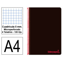 Cuaderno espiral tapa de polipropileno liderpapel serie wonder en formato din a-4, 120 hj. 90 grs/m². 5x5 c/m. color negro.