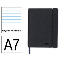 Cuaderno encolado tapa símil piel flexible liderpapel en formato din a-7, 120 hj. 70 grs/m². rayado horizontal s/m. color negro.