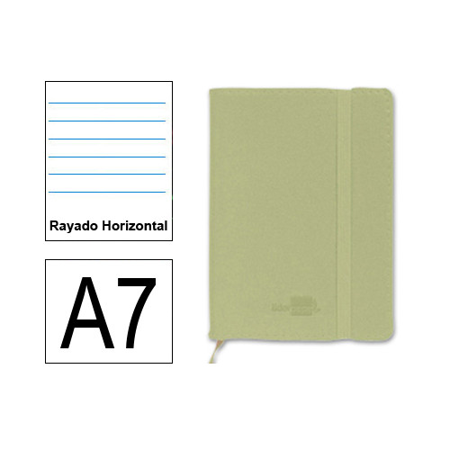 Cuaderno encolado tapa símil piel flexible liderpapel en formato din a-7, 120 hj. 70 grs/m². rayado horizontal s/m. color verde.
