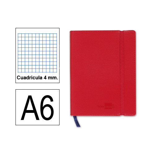 Cuaderno encolado tapa símil piel flexible liderpapel en formato din a-6, 120 hj. 70 grs/m². 4x4 s/m. color rojo.