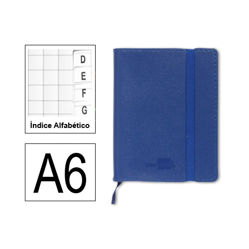 Cuaderno encolado tapa símil piel flexible liderpapel en formato din a-6, 120 hj. 70 grs/m². índice alfabético s/m. color azul.