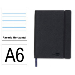 Cuaderno encolado tapa símil piel flexible liderpapel en formato din a-6, 120 hj. 70 grs/m². rayado horizontal s/m. color negro.