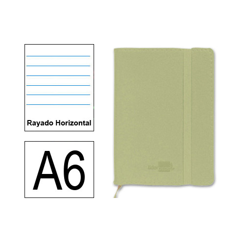 Cuaderno encolado tapa símil piel flexible liderpapel en formato din a-6, 120 hj. 70 grs/m². rayado horizontal s/m. color verde.