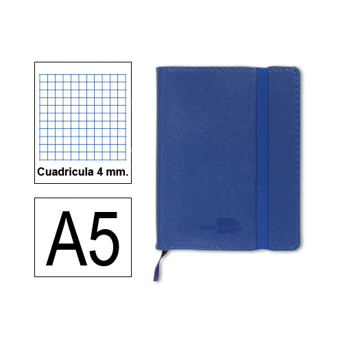 Cuaderno encolado tapa símil piel flexible liderpapel en formato din a-5, 120 hj. 70 grs/m². 4x4 s/m. color azul.