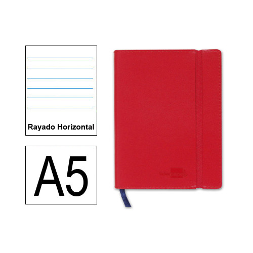 Cuaderno encolado tapa símil piel flexible liderpapel en formato din a-5, 120 hj. 70 grs/m². rayado horizontal s/m. color rojo.