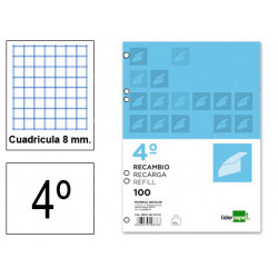 Recambio de anillas con 6 taladros liderpapel, din a5, 100 hj. 75 grs/m². 8x8 c/m.