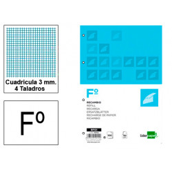 Recambio de anillas con 4 taladros liderpapel, din a4, 100 hj. 75 grs/m². 3x3 c/m.