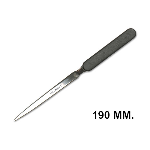 Abrecartas metálico q-connect, 190 mm. mango de plástico, negro