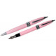 Juego de bolígrafo y pluma estilográfica belius colección brena mini, lacado en color rosa, presentación en estuche.