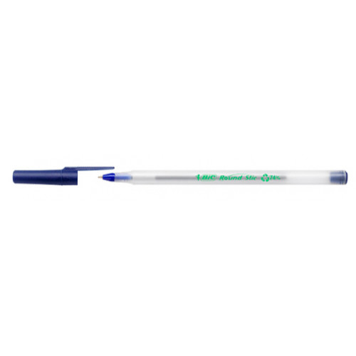 Bolígrafo bic eco roundstic azul.