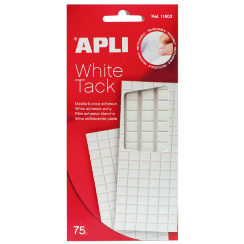 Masilla precortada apli adhesivo removible white tack, blister de 75 grs.