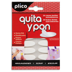 Velcro autoadhesivo plico quita y pon, ovalado, 35Xx12 mm. blanco, blíster de 24 uds.