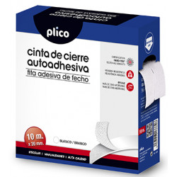 Velcro autoadhesivo plico, rollo de 20 mm. x 10 mts. blanco