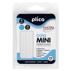 Barra de cola termofusible traslúcida plico mini, Ø 8x95 mm. blíster de 22 uds.