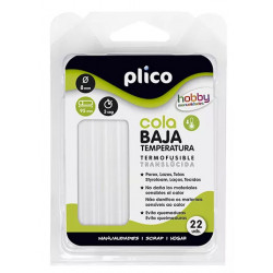 Barra de cola termofusible traslúcida plico mini baja temperatura, Ø 8x95 mm. blíster de 22 uds.