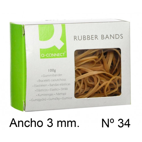 Gomas elásticas q-connect anchas, 100x3 mm. caja de 100 grs.