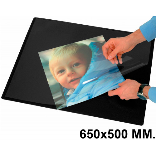 Vade de sobremesa q-connect con solapa transparente antirreflectante, 650x500 mm. negro