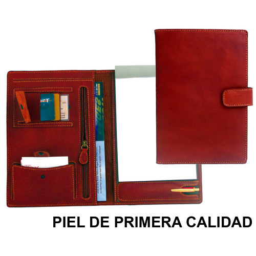 Carpeta portafolios en piel de primera calidad csp en formato din a-5, bloc de notas, cierre con imán, color marrón.