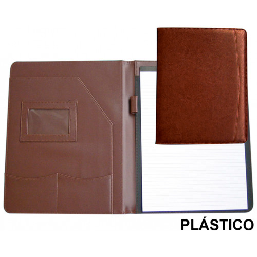 Carpeta portafolios en plástico csp en formato din a-4, bloc de notas, color marrón.