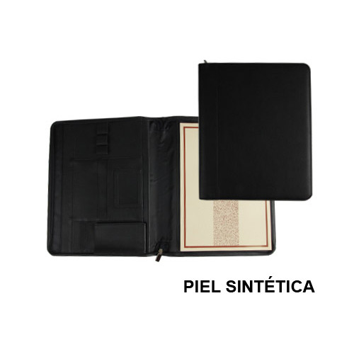 Carpeta portafolios q-connect, din a4, símil piel, cierre con cremallera, negro
