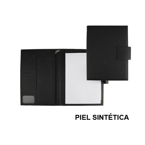 Carpeta portafolios en piel sintética csp en formato din a-4, bloc de notas, cierre con imán, color negro.