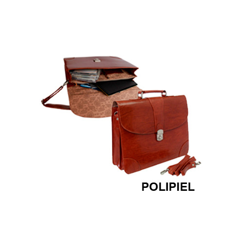 Cartera portadocumentos con asa y cinta bandolera q-connect en polipiel, cierre metálico con llave, color marrón.