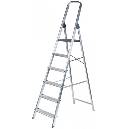 Escalera de aluminio q-connect, 6 peldaños, 48x193x99 cm.