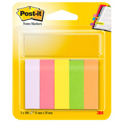 Bloc de mini notas adhesivas 3m post-it neón 671-5 de 15x50 mm., pack de 5 colores surtidos.
