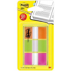 Marcapáginas 3m post-it index, 24x43,2 mm. naranja, rosa y verde, dispensador de 3x20 uds.