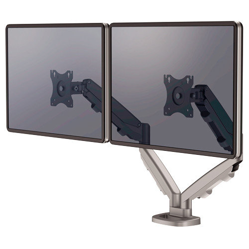 Brazo para monitor doble en horizontal fellowes eppa™, color plata.
