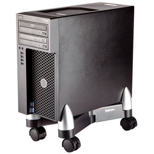 Soporte para cpu fellowes office suites™, plástico, ajustable, 4 ruedas, negro/plata