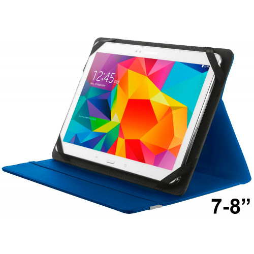 Funda con soporte y cierre elástico para tablet trust de 7-8", color azul.