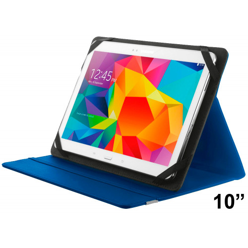 Funda con soporte y cierre elástico para tablet trust de 10", color azul.