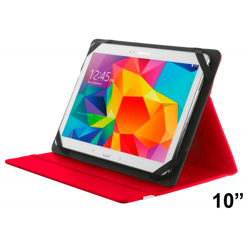 Funda con soporte y cierre elástico para tablet trust de 10", color rojo.