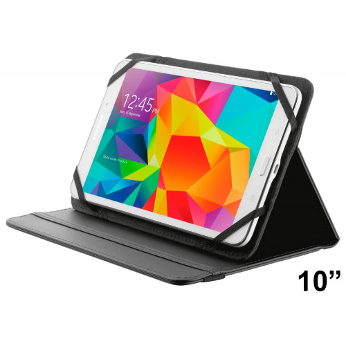 Funda con soporte y cierre elástico para tablet trust de 10", color negro.