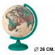 Esfera terrestre con cartografía física y política, con luz replogle camaleonte diámetro de 26 cm. con base y meridiano verde.