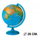 Esfera terrestre con cartografía física y política, con luz replogle arca, Ø 26 cm. con base y meridiano azul.
