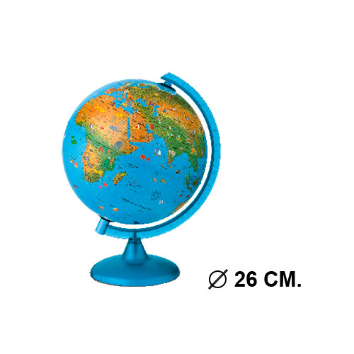 Globo terráqueo con luz, mapa físico y político replogle arca, Ø 26 cm. con base y meridiano, azul