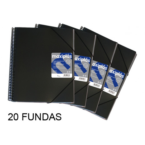 Carpeta con 20 fundas + sobre con cierre de velcro grafoplas maxiplás opaco din a4, negro
