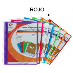 Carpeta con 50 fundas + sobre con cierre de velcro personalizable grafoplas maxiplás traslúcido din a4, rojo