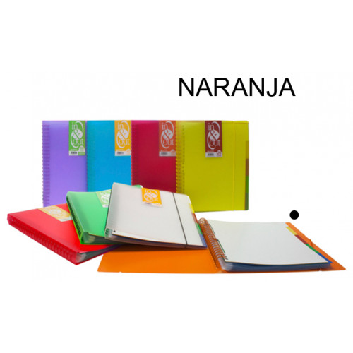Carpeta con 40 fundas + 5 separadores extraíbles grafoplas in&out traslúcido din a4, naranja