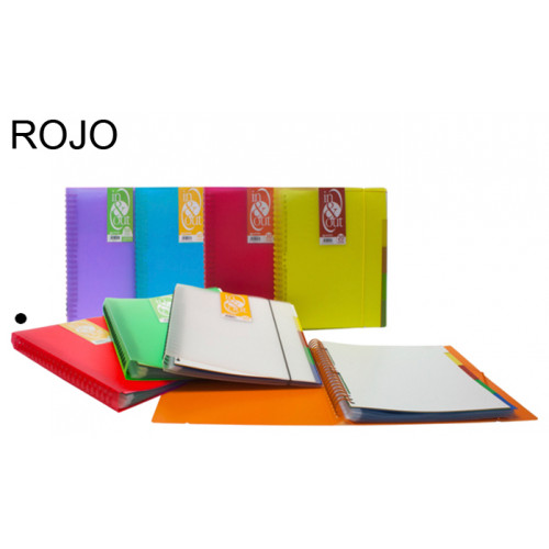 Carpeta con 50 fundas + 5 separadores extraíbles grafoplas in&out traslúcido din a4, rojo