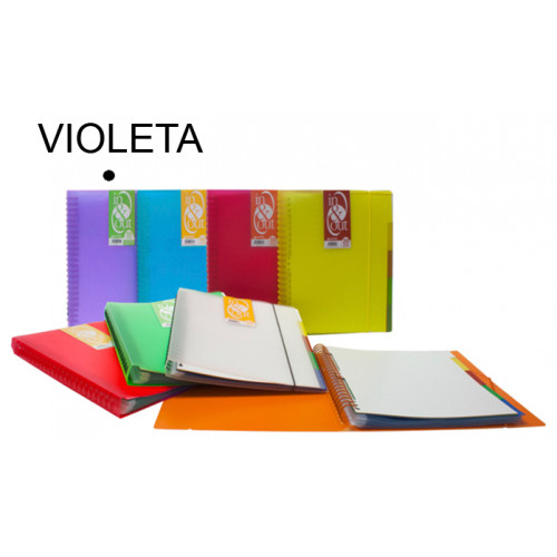 Carpeta con 50 fundas + 5 separadores extraíbles grafoplas in&out traslúcido din a4, violeta