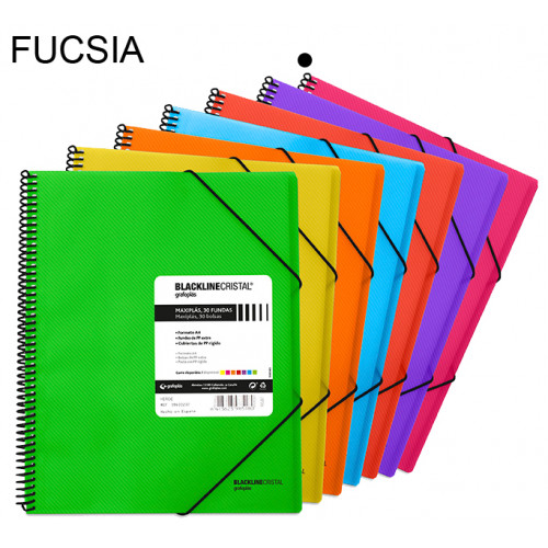 Carpeta con 30 fundas grafoplas maxiplás blackline din a4, fucsia