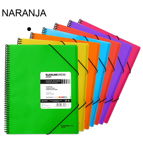 Carpeta con 50 fundas grafoplas maxiplás blackline din a4, naranja