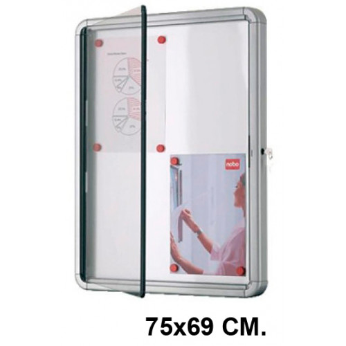 Vitrina de anuncios con fondo metálico blanco y marco de aluminio nobo premium plus, 75x69 cm.