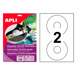 Etiqueta removible para cd/dvd acabado mate apli, Ø 114 mm. blíster de 25 hojas din a4