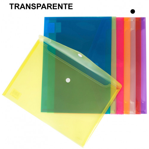 Sobre en polipropileno translúcido con cierre de velcro grafoplas ecoplás en formato folio color transparente.