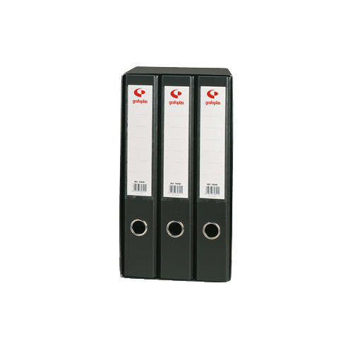 Box con 3 carpetas de 2 anillas mixtas de 40 mm. grafoplas grafcolor folio, negro
